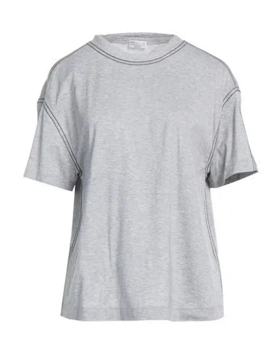 Brunello Cucinelli Woman T-shirt Grey Size L Cotton, Ecobrass