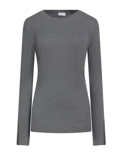 Brunello Cucinelli Woman T-shirt Grey Size Xxl Cotton, Acetate, Silk, Brass In Gray