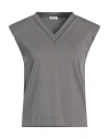 Brunello Cucinelli Woman T-shirt Lead Size L Cotton, Acetate, Silk, Ecobrass In Grey