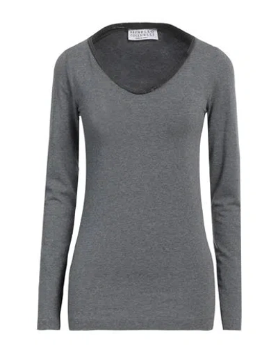 Brunello Cucinelli Woman T-shirt Lead Size Xxl Cotton, Elastane, Brass In Grey