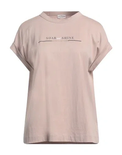 Brunello Cucinelli Woman T-shirt Light Brown Size M Cotton, Brass In Beige