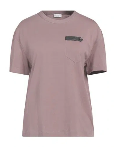 Brunello Cucinelli Woman T-shirt Light Brown Size Xl Cotton, Acetate, Silk, Ecobrass In Beige