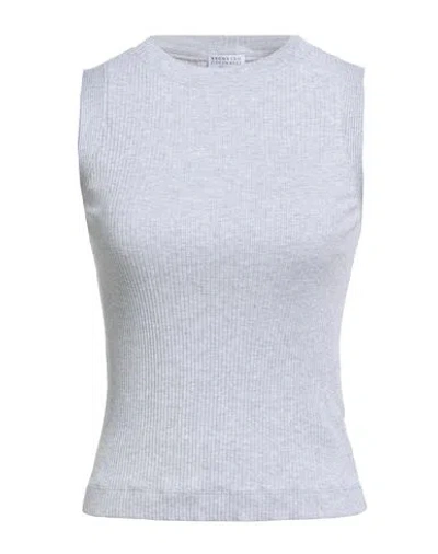 Brunello Cucinelli Woman T-shirt Light Grey Size L Cotton, Brass