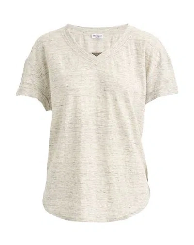 Brunello Cucinelli Woman T-shirt Light Grey Size L Linen, Silk In Neutral