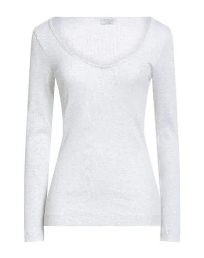 Brunello Cucinelli Woman T-shirt Light Grey Size M Cotton, Elastane, Brass, Acetate, Silk In White