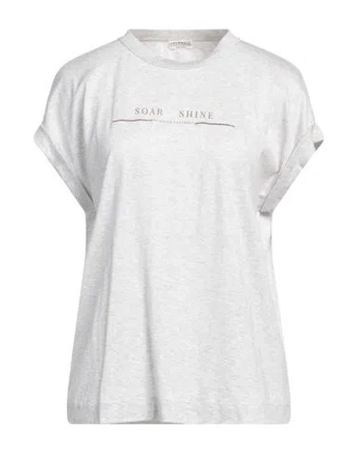 Brunello Cucinelli Woman T-shirt Light Grey Size L Cotton, Brass