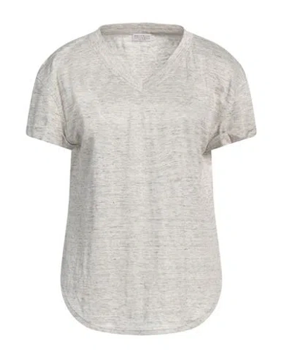 Brunello Cucinelli Woman T-shirt Light Grey Size 3xl Linen, Silk, Acetate, Ecobrass