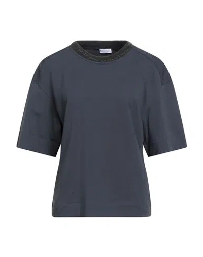 Brunello Cucinelli Woman T-shirt Midnight Blue Size M Cotton, Elastane, Brass