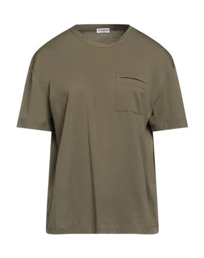 Brunello Cucinelli Woman T-shirt Military Green Size L Cotton, Brass