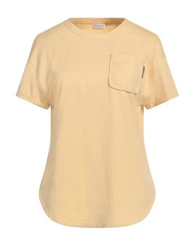 Brunello Cucinelli Woman T-shirt Mustard Size 3xl Cotton, Silk, Elastane, Brass In Yellow