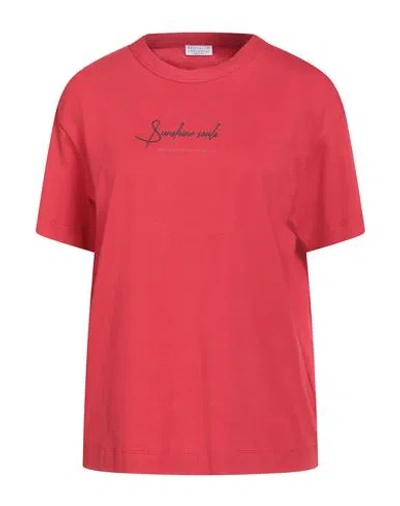 Brunello Cucinelli Woman T-shirt Red Size L Cotton In Gray