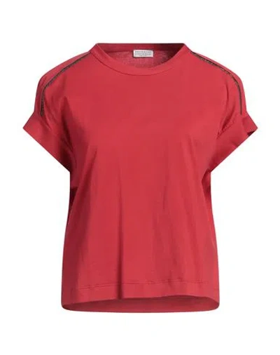 BRUNELLO CUCINELLI BRUNELLO CUCINELLI WOMAN T-SHIRT RED SIZE L COTTON, ECOBRASS