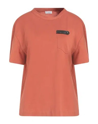 Brunello Cucinelli Woman T-shirt Rust Size Xs Cotton, Acetate, Silk In Red