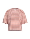 Brunello Cucinelli Striped Cotton Cropped T-shirt In Red