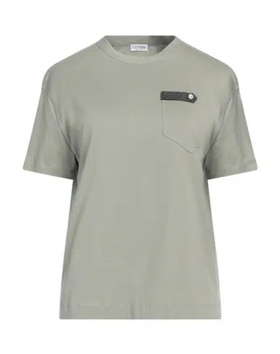 Brunello Cucinelli Woman T-shirt Sage Green Size 3xl Cotton, Acetate, Silk, Ecobrass In Sage Green