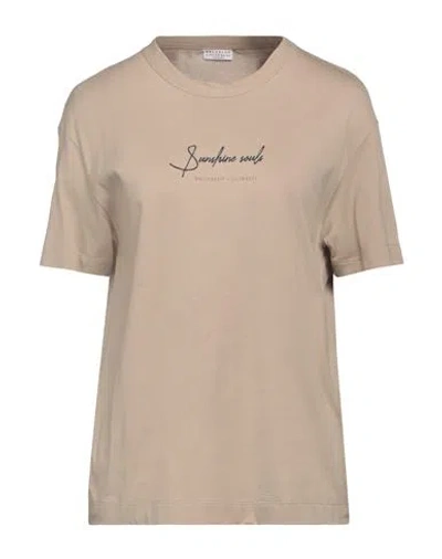 Brunello Cucinelli Woman T-shirt Sand Size L Cotton In Beige