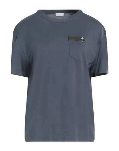 Brunello Cucinelli Woman T-shirt Slate Blue Size M Cotton, Acetate, Silk In Blue
