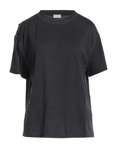 Brunello Cucinelli Woman T-shirt Steel Grey Size S Cotton, Ecobrass