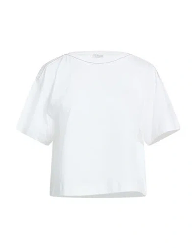 Brunello Cucinelli Woman T-shirt White Size L Cotton, Brass