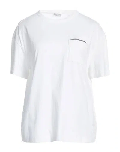 Brunello Cucinelli Woman T-shirt White Size M Cotton, Brass