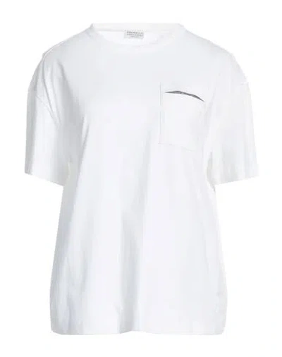 Brunello Cucinelli Woman T-shirt White Size M Cotton, Brass In White