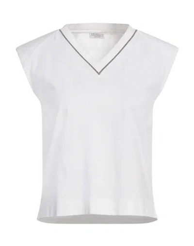 BRUNELLO CUCINELLI BRUNELLO CUCINELLI WOMAN T-SHIRT WHITE SIZE M COTTON, ACETATE, SILK, ECOBRASS