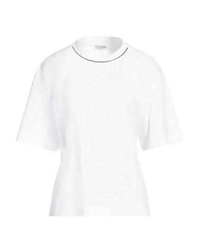 Brunello Cucinelli Woman T-shirt White Size Xl Cotton, Acetate, Silk, Brass