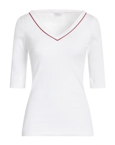 Brunello Cucinelli Woman T-shirt White Size Xl Cotton, Elastane, Brass