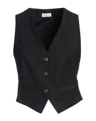 Brunello Cucinelli Woman Tailored Vest Black Size 12 Viscose, Linen, Brass