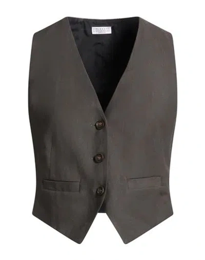 Brunello Cucinelli Woman Tailored Vest Charcoal Size 8 Viscose, Linen, Brass In Black