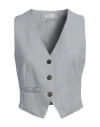 Brunello Cucinelli Woman Tailored Vest Grey Size 4 Viscose, Linen, Brass