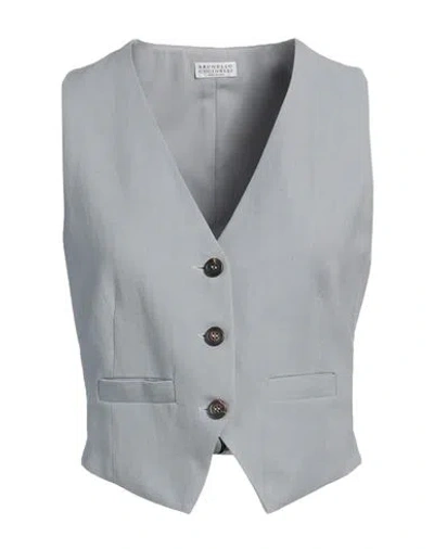 Brunello Cucinelli Woman Tailored Vest Grey Size 4 Viscose, Linen, Brass