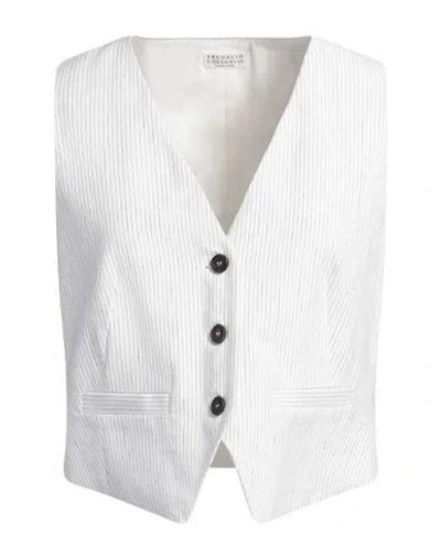 Brunello Cucinelli Woman Tailored Vest White Size 10 Linen, Cotton, Elastane, Ecobrass