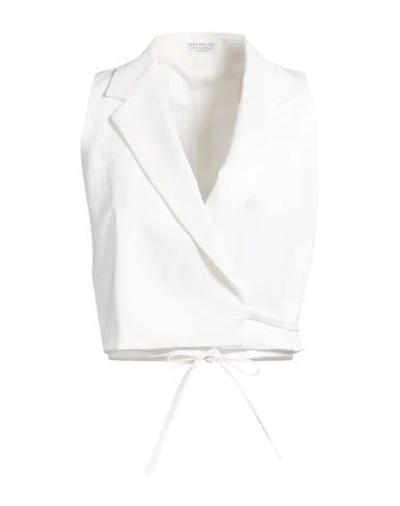 Brunello Cucinelli Woman Tailored Vest White Size L Cotton, Polyamide, Elastane
