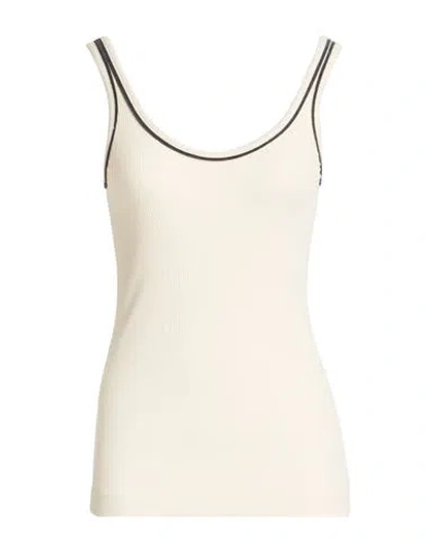 Brunello Cucinelli Woman Tank Top Beige Size M Cotton, Elastane, Brass In White