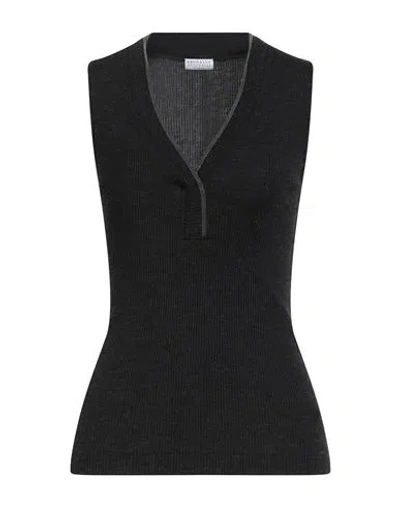 BRUNELLO CUCINELLI BRUNELLO CUCINELLI WOMAN TANK TOP BLACK SIZE XXL WOOL, ECOBRASS