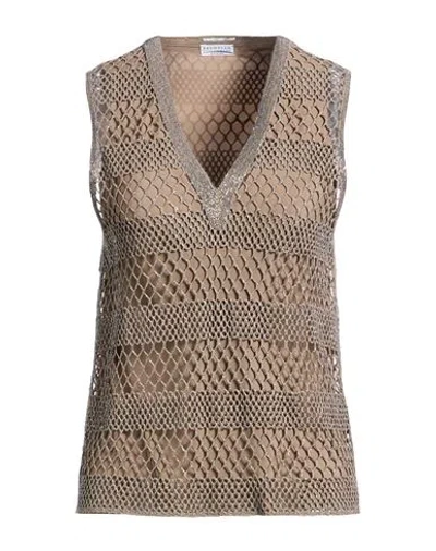 Brunello Cucinelli Woman Tank Top Light Brown Size L Cotton