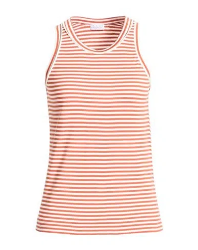 Brunello Cucinelli Woman Tank Top Rust Size L Cotton, Silk, Elastane, Brass In Red