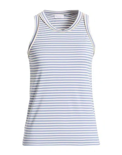 Brunello Cucinelli Woman Tank Top Slate Blue Size L Cotton, Silk, Elastane, Brass