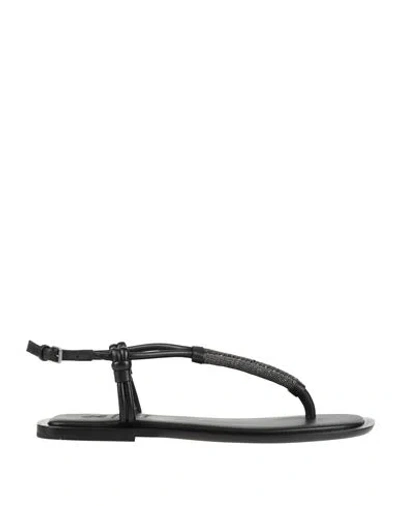 BRUNELLO CUCINELLI BRUNELLO CUCINELLI WOMAN THONG SANDAL BLACK SIZE 7.5 LEATHER