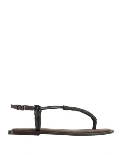 Brunello Cucinelli Woman Thong Sandal Dark Brown Size 8 Leather