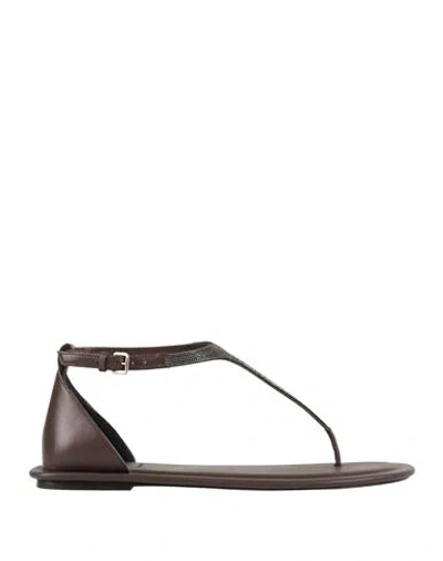 BRUNELLO CUCINELLI BRUNELLO CUCINELLI WOMAN THONG SANDAL DARK BROWN SIZE 8 LEATHER