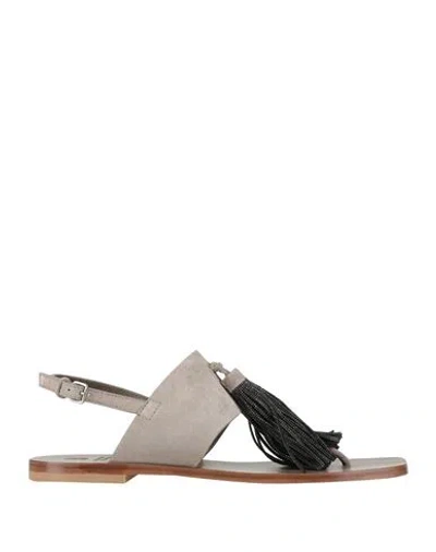 Brunello Cucinelli Woman Thong Sandal Light Grey Size 8 Leather In Gray
