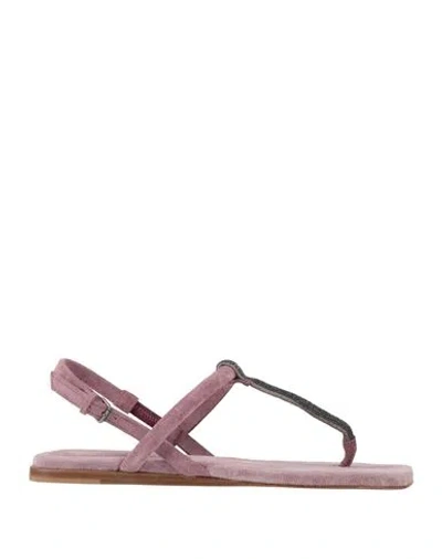 Brunello Cucinelli Woman Thong Sandal Mauve Size 7 Leather In Purple