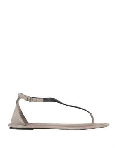 Brunello Cucinelli Woman Thong Sandal Taupe Size 7 Leather In Gray