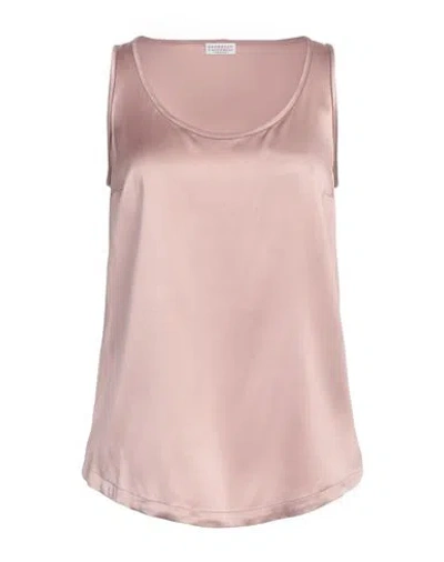 BRUNELLO CUCINELLI BRUNELLO CUCINELLI WOMAN TOP ANTIQUE ROSE SIZE M SILK, ELASTANE, BRASS