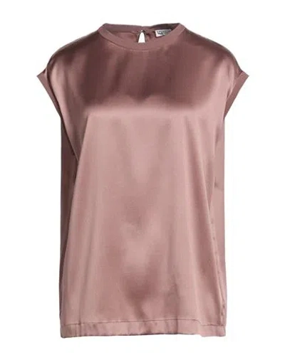 BRUNELLO CUCINELLI BRUNELLO CUCINELLI WOMAN TOP ANTIQUE ROSE SIZE M SILK, ELASTANE, BRASS
