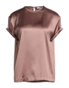 Brunello Cucinelli Solid Stretch Satin Top In Brown