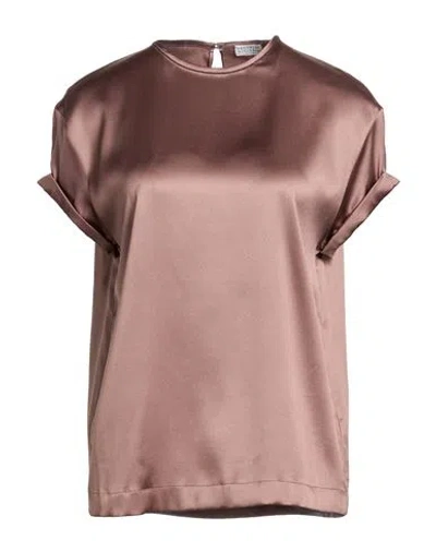BRUNELLO CUCINELLI BRUNELLO CUCINELLI WOMAN TOP ANTIQUE ROSE SIZE M SILK, ELASTANE, ECOBRASS