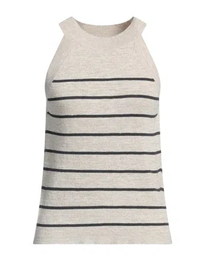 Brunello Cucinelli Woman Top Beige Size L Linen, Polyester, Metallic Fiber, Polyamide